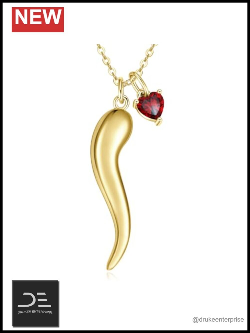 14K Gold Plated Italian Horn Cornicello Birthstone Necklace Pendant for Women